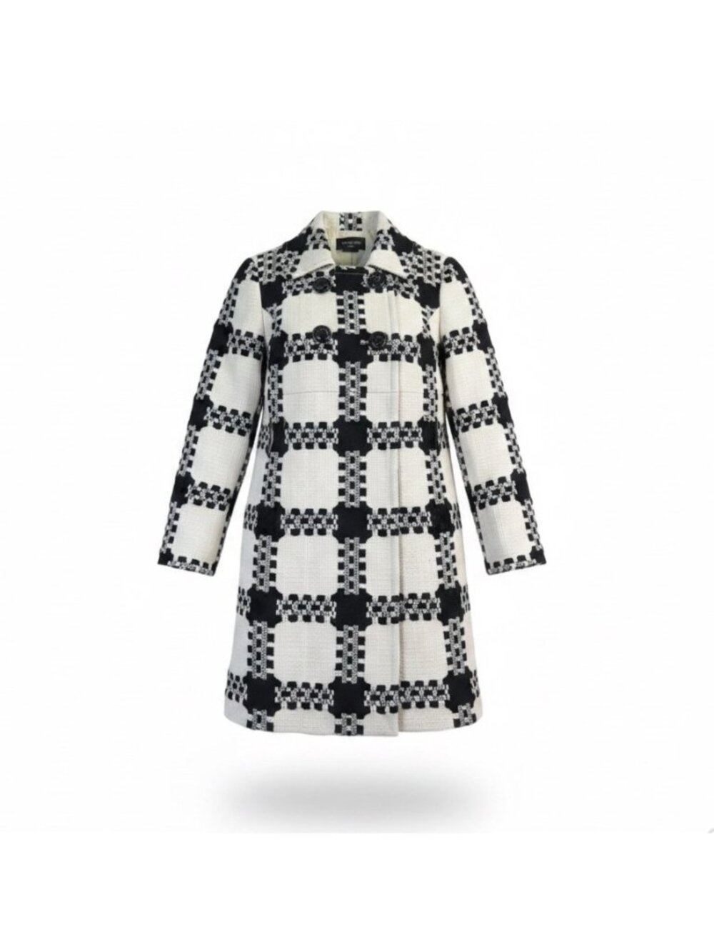 Focus 2000 Womens Black & White Plaid Petite Coat Double Breasted Size 6P